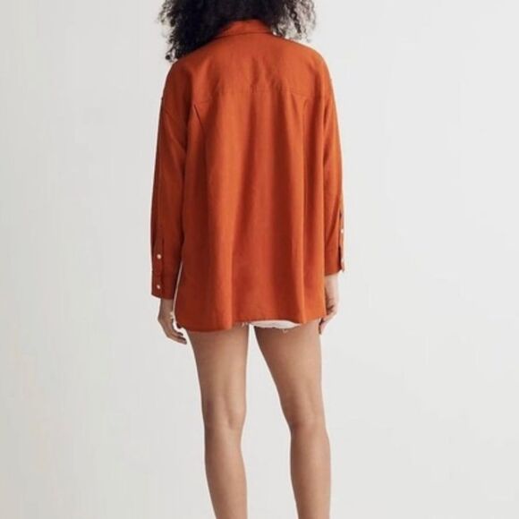 Madewell The Linen-Blend Oversized Shirt in burnt orange L - Picture 3 of 8